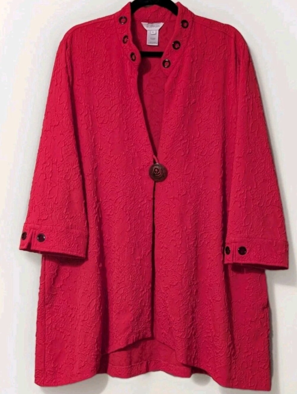 Multiples Womens Jacket Topper Duster XL Red Black Textured Button Front  Pocket